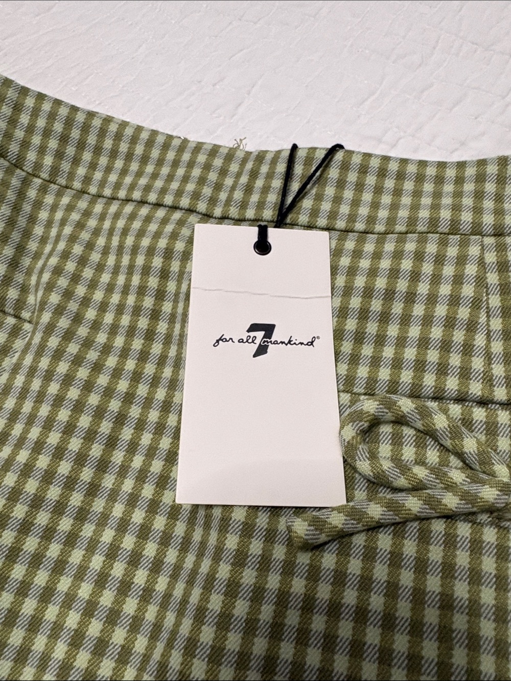 2 Piece Set-7 For All Mankind Olive Gingham Tie-Detail Crop Top & Mini Skirt - Picture 8 of 14